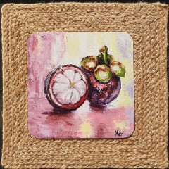 Mangosteen Still Life with Whole and Halved Fruit on Pink Background