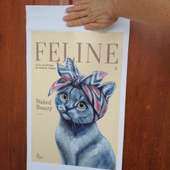 British Shorthair Cat Wearing Pink and Blue Couture Silk Headscarf