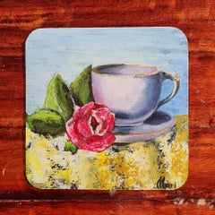 Lavender Coffee Cup and Red Rose Still Life