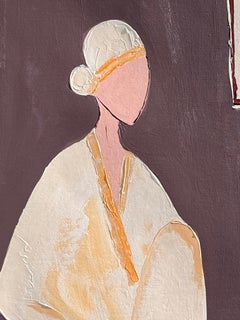 Woman with ginger cat original painting " Silk Evening"