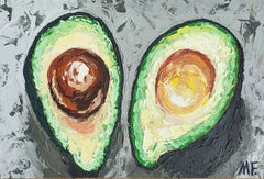 Avocado Still Life with Two Halves on Textured Gray Background