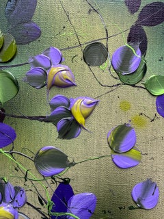 Violet Bloom - Impasto, Spray Paint Painting on Linen Canvas, floral art, roses