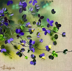 Violet Bloom - Impasto, Spray Paint Painting on Linen Canvas, floral art, roses