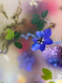 Veil of Light - Contemporary floral colorful large painting rose on linen canvas