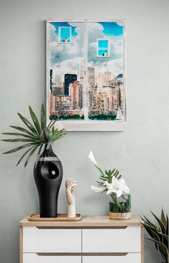 Love in the Big City: Surrealist Mixed Media Painting on Canvas