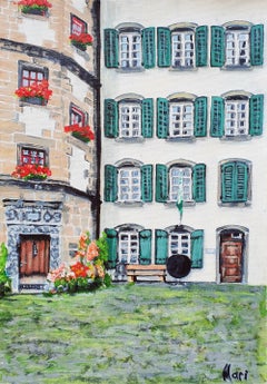 Cortile del centro storico di Zofingen — Dipinto originale in acrilico su tela