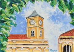 La Torre dell’Orologio della Città Vecchia di Phuket — Dipinto a olio a impasto originale su cartoncino