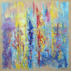 Harmonie, toile de lin, huile, acrylique, paysage marin, 80 x 80 cm.