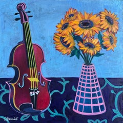 Stillleben mit Geige und Sonnenblumen