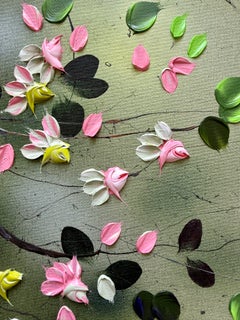 Roses, Unhurried - Contemporary floral colorful large painting on linen canvas