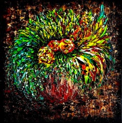 Awakening of the Earth // impasto 3d good vibes oil painting/ braun / flowers /