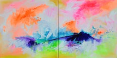 Motivi complementari 20 - Diptych di grandi dimensioni: dipinto astratto colorato a pastello