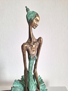 Ballerina n. 5, scultura figurativa originale, pezzo unico, 29 cm, bronzo fuso