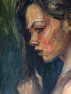 Thoughts in Her Hair, Portrait Painting, 70 x 50 cm, acryl on Canvas