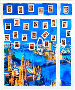 An Evening in London, Surrealist Cityscape, Original 60 x 50 Painting