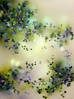 Ma, the Quiet Space - extra large painting on canvas, teal, green lila colors