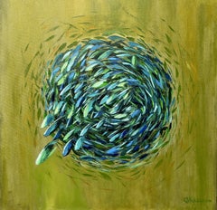 Escape, serie Sardine Run, dipinto a olio su tela originale 90 x 90
