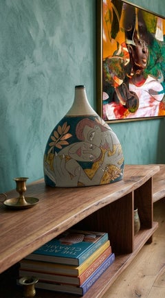 „The Silent Dialogue“, zeitgenössische Keramikskulptur, handgefertigte Vase, 14 x 12"
