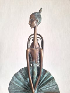 Ballet Dancer Sculpture, Baroque Chair, Signed, Unique h-42cm