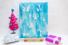 Blue Ballet Dancers and Christmas Trees Textured Acrylic Painting