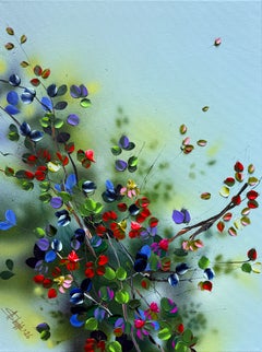 "Confetti Season" impasto painting, bright colored flowers on linen canvas