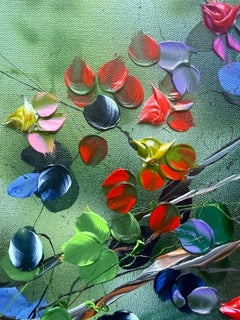 "Confetti Season" impasto painting, bright colored flowers on linen canvas