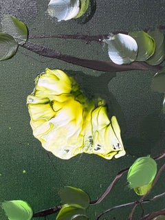 Komorebi, Clearing - Green Textured Floral Painting on Linen, 3D Roses, OOAK