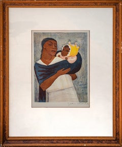1933 Jean Charlot lithograph 'Woman Standing, Child on Back'