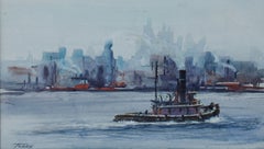 Watercolor of Tugboat in NY-NJ Harbor by Joseph Torre