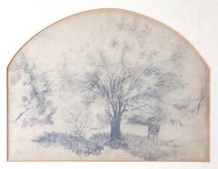 Dessin délicat de Louis Eilshemius représentant un paysage avec un animal