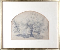 Dessin délicat de Louis Eilshemius représentant un paysage avec un animal