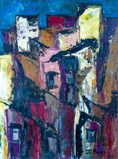 1987 Semi-Abstracted City Houses painting by J.R. Kuhn