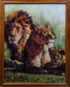 Vibrant Lion Family Painting by Female Artist