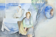 1985 Dreamy Seaside Watercolor by Hungarian artist Miklós Somos