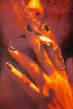 Iris – Dipinto figurativo contemporaneo a olio che esplora il tema della dipendenza