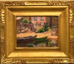 Claire Shuttleworth Pittura a olio "Scena di porto, Rockport" Vista costiera di Cape Ann