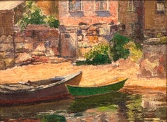 Claire Shuttleworth Pittura a olio "Scena di porto, Rockport" Vista costiera di Cape Ann