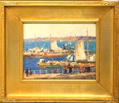Arthur J. E. Powell, „Lastkähne, North River“ (NYC), impressionistische Hafenansicht
