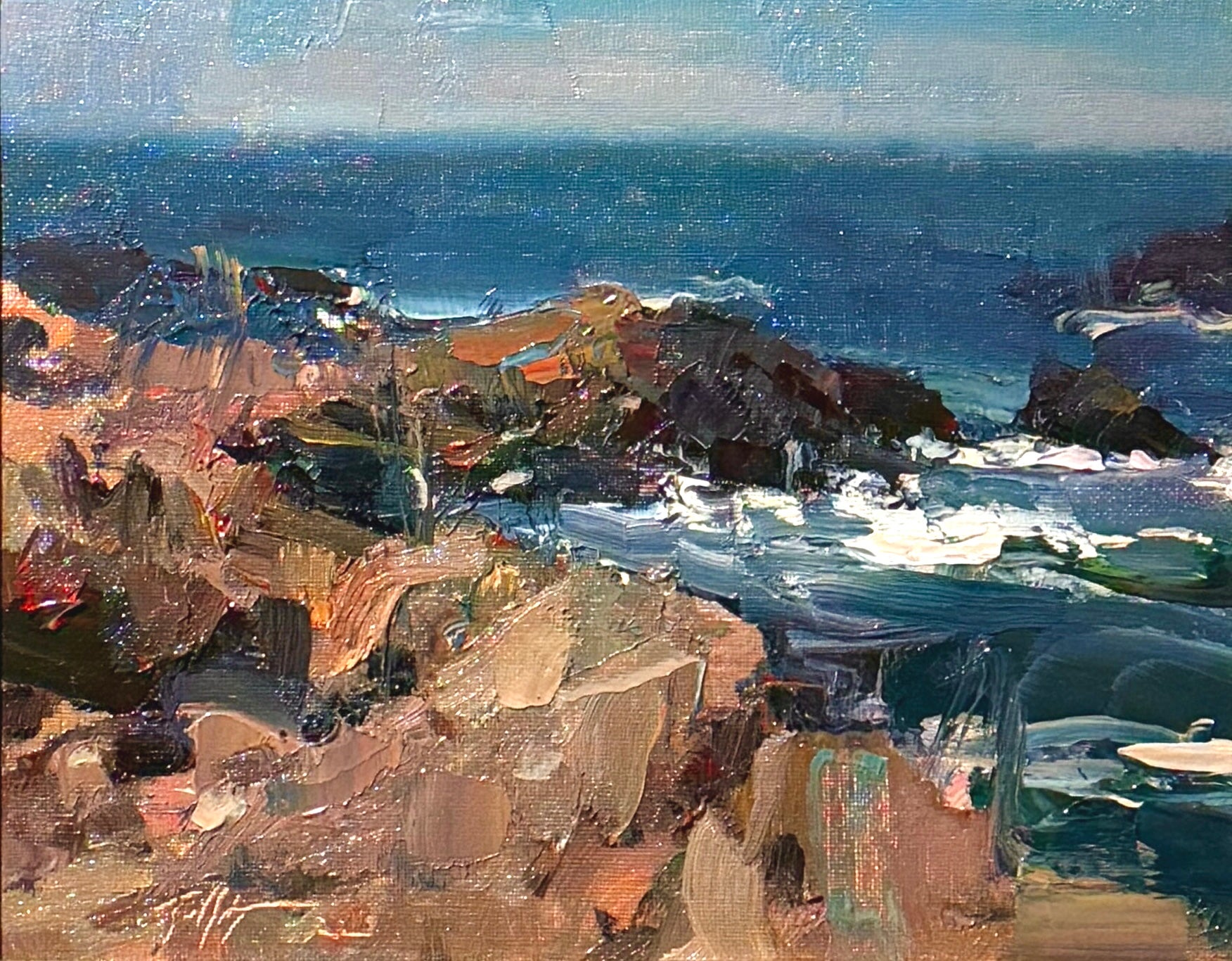 „Rocky Coastal Surf“, Original-Ölgemälde mit Meereslandschaft von Tad Retz