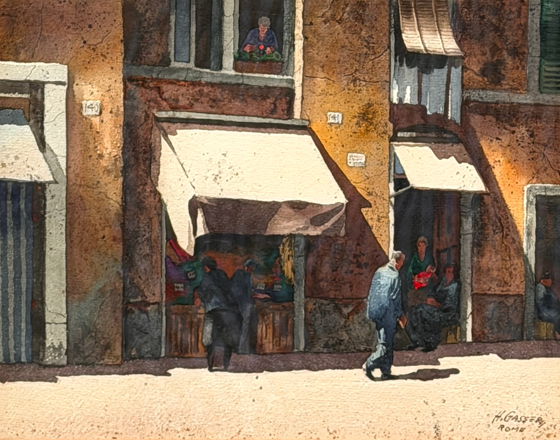 "Quiet Summer, Rome" Original Watercolor Street Scene