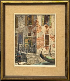 "Il gondoliere a riposo" – Acquerello originale raffigurante una scena sul canale, di Henry Gasser