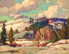 Aldro T Hibbard Red House on the Hill Original Oil Winter Landscape Painting