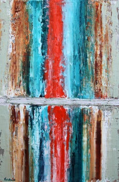 Bright Evening Shades Textured Vibrant Striped Contemporary Abstract Painting