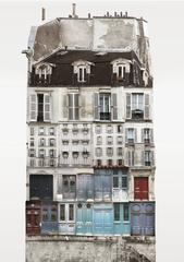 Paris architecture, buildings with tags, blue doors in Paris