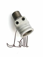 funny drawing of dog with light bulb nose, good doggy