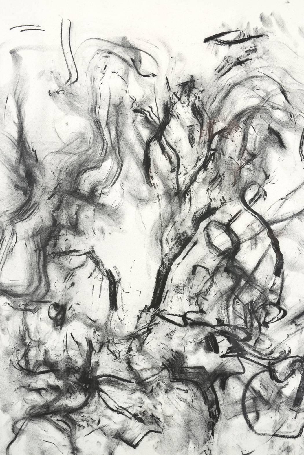 large black and white abstract painting, Charcoal on paper - Painting by Per Skovaard