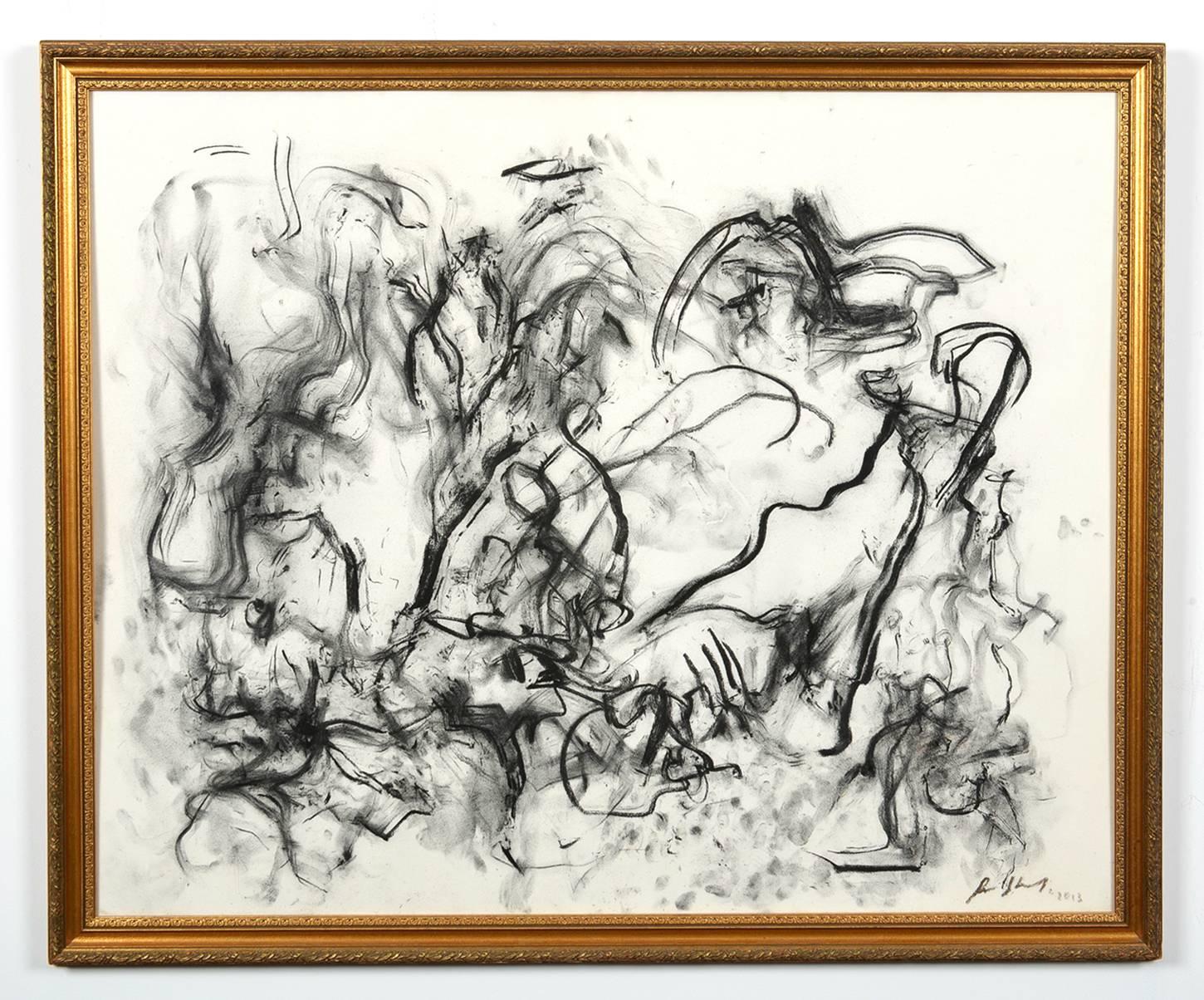 Per Skovaard Abstract Painting - large black and white abstract painting, Charcoal on paper