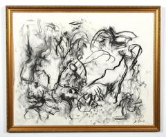 large black and white abstract painting, Charcoal on paper