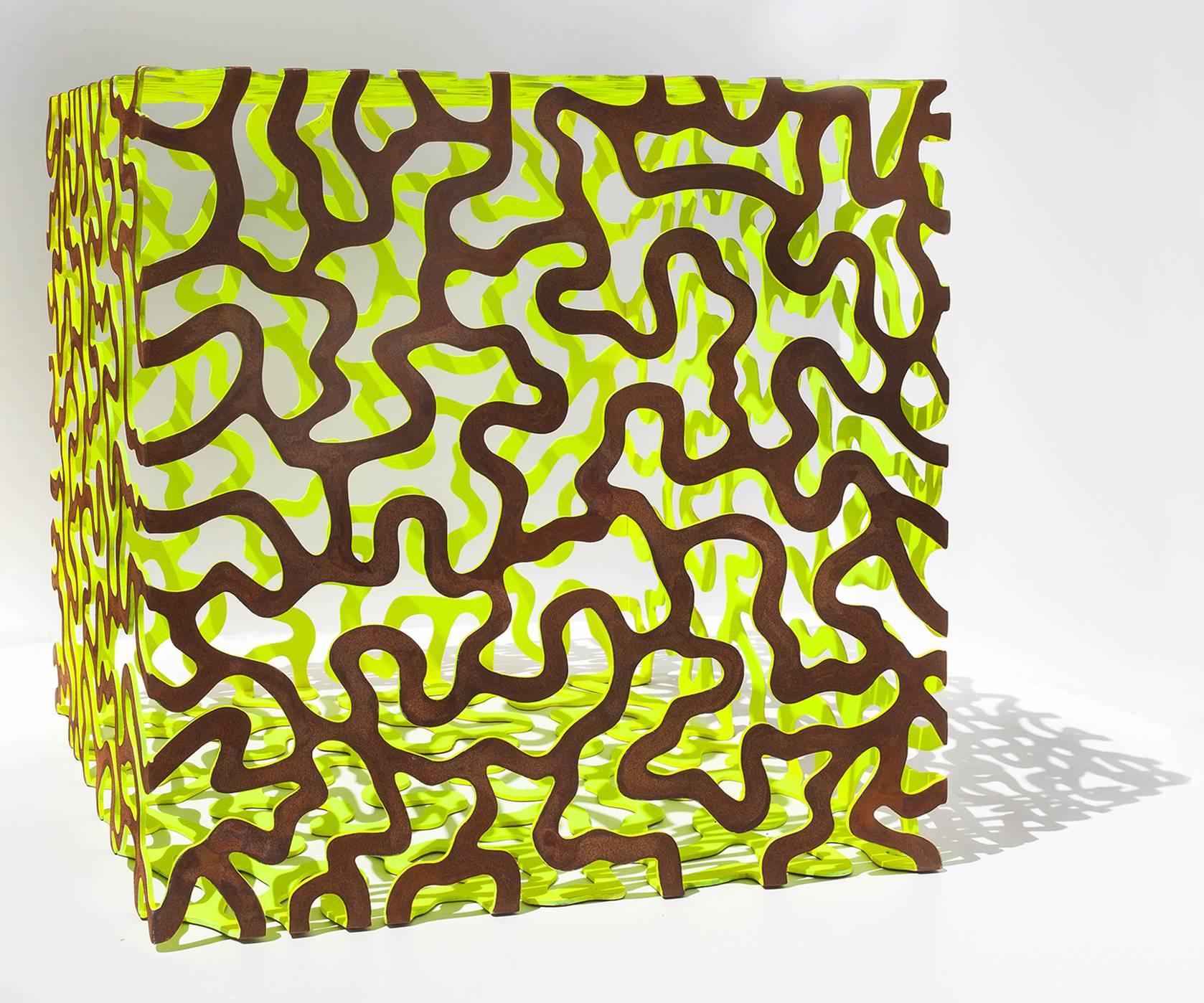 Yolanda & H Abstract Sculpture - Steel sculpture, Cube, Brain Coral