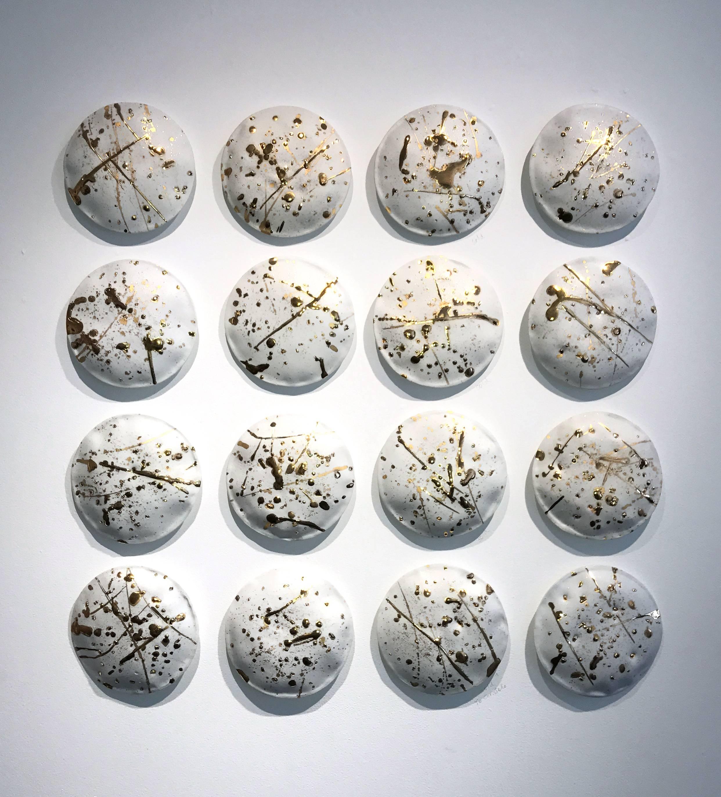Stepanka Horalkova Abstract Sculpture - Mural installation of porcelain, white porcelain and 22K gold glaze pillows